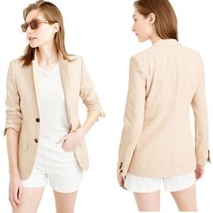 J. Crew Ludlow Plaid Ivory Peach Linen Blazer Jacket Size 8